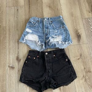 Levi's Blue and Black Distressed Jean Shorts